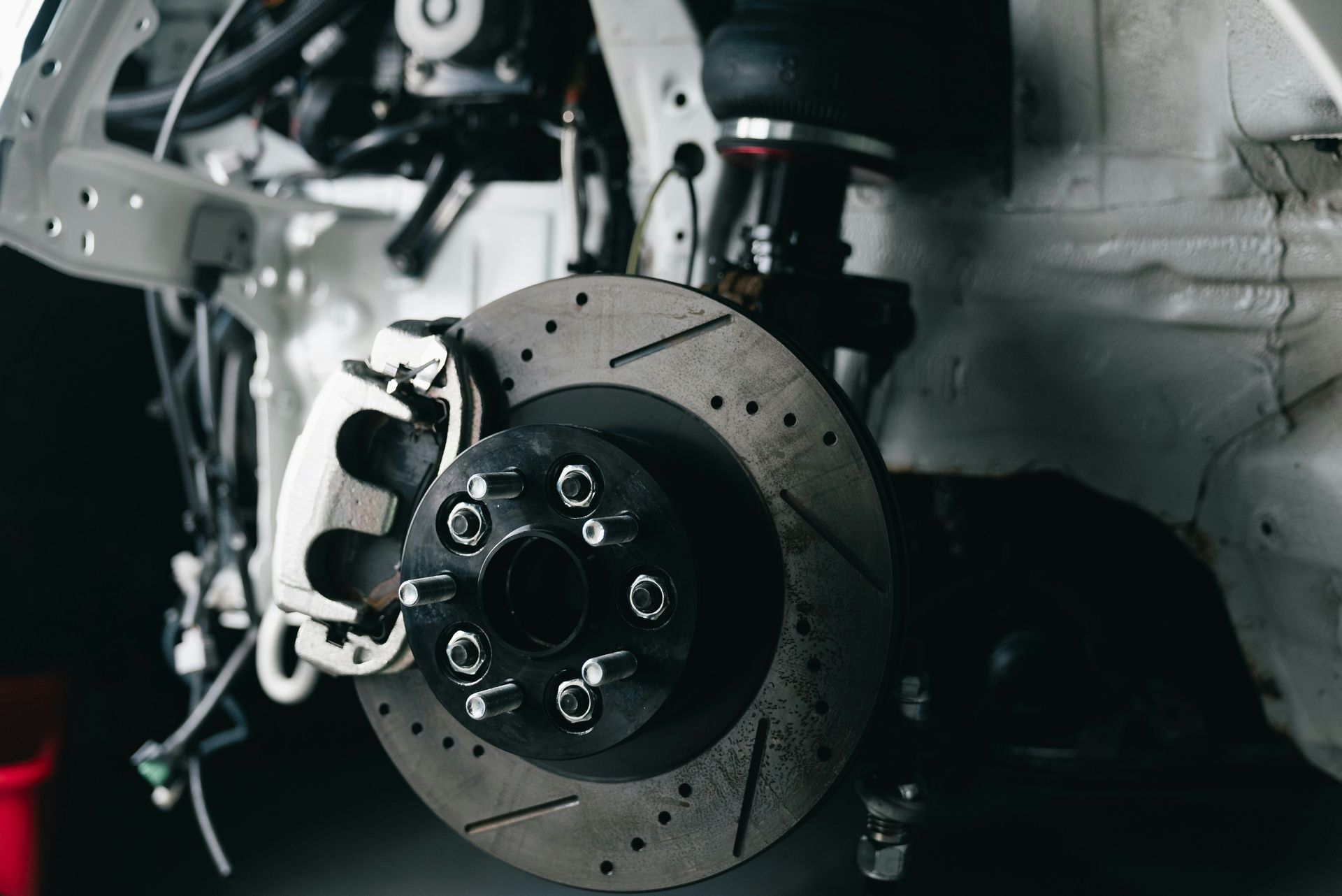 Close-up of a car's performance brake system.